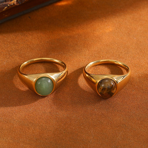 <span class=keywords><strong>Anello</strong></span> con Sigillo in Acciaio Inossidabile Placcato Oro 18K PVD con Occhio di Tigre e Avventurina Verde, Gioiello Vintage con Gemme per Donne - Product Image 2
