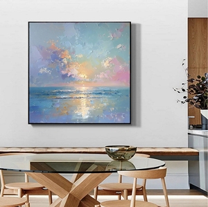 Tableau mural de luxe encadré Océan, Art abstrait texturé 3D, Peinture à l'huile faite à la main, Impression typographique, Décoration extérieure, Ciel ensoleillé et <span class=keywords><strong>mer</strong></span> - Product Image 2