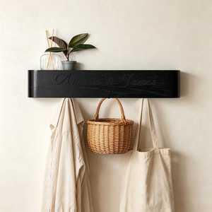 Modern Eco-Friendly Wooden Wall Coat Rack Entryway Peg <b>Hook</b> <b>Shelf</b> Brown Hanging Organizer Customizable Thickness for Living Room - Product Image 5