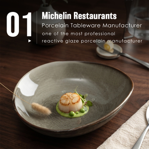 Platos de porcelana de estilo nórdico para sopa, platos de cerámica de Color gris, irregulares, reactivos, creativos, para restaurante, gran oferta - Product Image 3