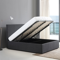 Lit moderne européen gris clair double king size en tissu doux rembourré avec rangement et cadre métallique