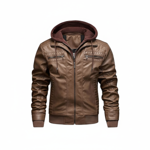 Leather Winter Jacket Solid Color Men Leather Jacket Street Wear Men Leather Jacket - Product Image 2