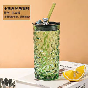 Vasos de Vidrio con Pajita de Dibujos Animados en Forma de Oso de 400 ml para Bebidas, Tazas de Leche Resistentes al Calor con Tapas para el Hogar - Product Image 6