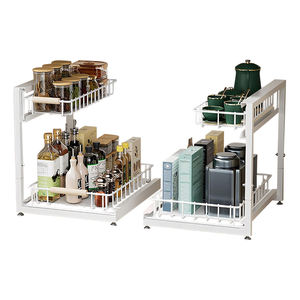 <span class=keywords><strong>Despensa</strong></span> de 2 niveles, doble deslizamiento, acero inoxidable 304, madera antioxidante, debajo del gabinete, cesta de alambre, organizador de almacenamiento extraíble, cajón extraíble - Product Image 1