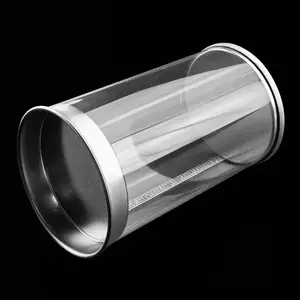 Custom clear PVC PET PP snack round tube plastic packaging gift box with metal lid