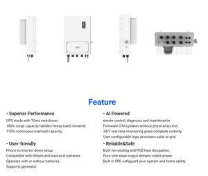 <span class=keywords><strong>Onduleur</strong></span> solaire hybride monophasé hors réseau Xenterra 48V 10kW, contrôlable par application intelligente, compatible parallèle, 10kVA avec 2 MPPT intégrés - Product Image 3