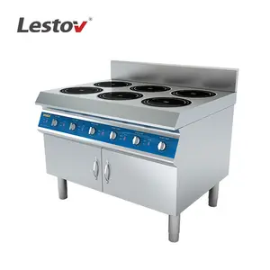 Table de cuisson à induction industrielle autoportante à 6 brûleurs Lestov pour sauté de ragoût de nourriture bouillante 5000W