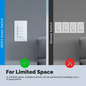 Moes Materie Wifi Slimme Wandlichtschakelaar 1 2 3 4 Bendes Met Neutrale Draad Push Fysieke Lichtschakelaars Werken Met Homekit-App - Product Image 5