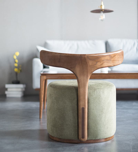 Fauteuil lounge moderne nordique de luxe en bois massif et tissu rembourré pour salle à manger et salon - Product Image 2