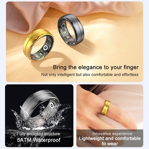 Yawell 高品質 5ATM 防水 ゴールド スマートリング エアジェスチャーカメラ 女性周期リマインダー 健康追跡 R06 スマート指輪 - Product Image 3
