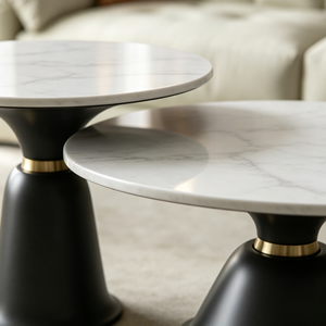 Modern Black Base Round <b>Nesting</b> <b>Coffee</b> <b>Table</b> <b>Set</b> Marble Top Light Luxury Living Room Hotel Center Side <b>Table</b> - Product Image 2