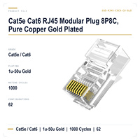 Connecteur RJ45 8P8C Modulaire Cat5e Cat6 Tête en Cristal Contacts en Cuivre Pur Plaqué Or UTP Réseau Ethernet LAN Routeur Commutateur