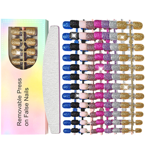 Kit di 192 Unghie Finte Quadrate Corte Scintillanti, Multicolore con Paillettes e Glitter, Unghie Finte Nude Sfumate Lucide Riutilizzabili - Product Image 3