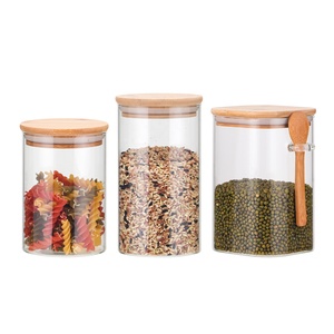 Storage Jars Bamboo Lid Glass Jars Kitchen High Borosilicate Glass Food Storage Jars Set Bamboo Lid