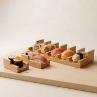 Support de présentation de sushi en bois professionnel - Plateau de service compartimenté en forme de U pour restaurants et services de traiteur professionnels