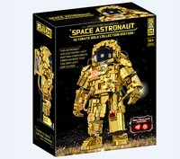 Kit de construction mécanique d'astronaute doré lumineux à monter soi-même, vente en gros d'usine, avec LED clignotantes et base lumineuse
