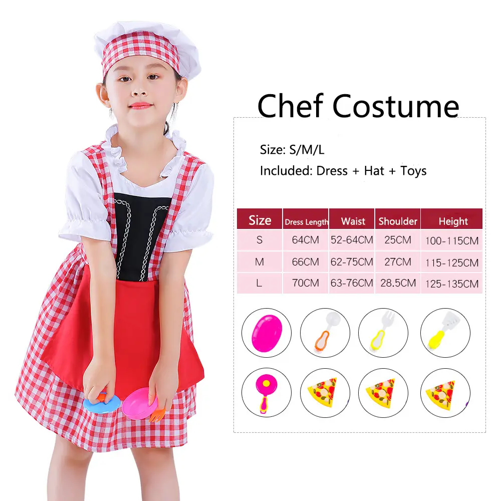 Déguisement Chef Cosplay Enfant Bleu - Kit Complet Tablier Et Ustensiles Cuisine Pour Garçons Et Filles