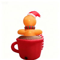 Homme en pain d'épices gonflable de Noël de 1,80 m dans une tasse de chocolat chaud avec guimauves et lumières LED, décoration de jardin extérieure pour les fêtes