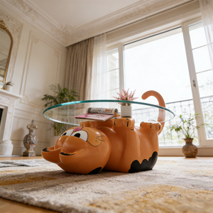 Table basse moderne en fibre de verre en forme de <span class=keywords><strong>chat</strong></span>, design animalier créatif, plateau en verre, table d'appoint pour le thé, décoration de salon - Product Image 2