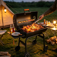 Barbecue au charbon de bois pliable multifonction moderne en acier avec roues et surface antiadhésive pour barbecue en plein air et camping