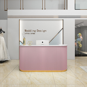 Modern Luxury <strong>Pink</strong> Reception Counter Stylish <strong>Beauty</strong> <strong>Salon</strong> Furniture Optional Color Glass Material Factory Sale Office Hotel Use - Product Image 2