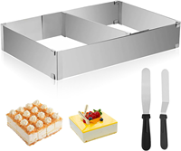 Ensemble de moules à gâteau rectangulaires réglables en acier inoxydable écologique avec revêtement antiadhésif 27,7*18*5cm et 2 spatules