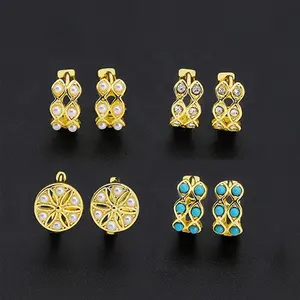 JXX wholesale price women brass jewelry small 24k gold plated dainty 'huggy' hoop earrings pearl charms huggie earrings