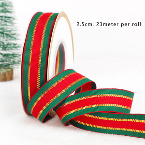 Stok tersedia pabrik pita Natal pita poliester bergaris merah dan hijau pita kemasan hadiah Natal - Product Image 4