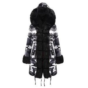 Hot Sale Ladies Winter Quilted Cotton Camouflage Coats Jackets Wool Collar Size Winter Coat Thick Medium-length Cotton Clothing