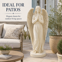 Statue d'ange ailé en résine faite à la main, style européen, base ronde, ornement de jardin intérieur/extérieur, 55,8 cm