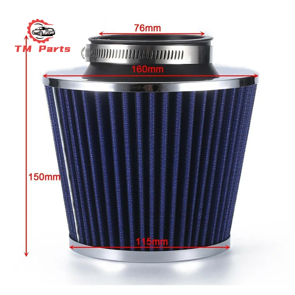 3 "76 мм, высокопроизводительный фильтр для забора холодного воздуха, конус, замена, сухой фильтр, универсальный автомобильный воздушный фильтр
