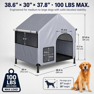 Casa Moderna para Perros de Exterior con Cama, Refugio Elevado para Mascotas con Paneles de Malla para Jardín - Product Image 3