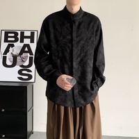 Chemise décontractée pour homme à col montant, brodée en bambou, à manches longues, style chinois Tang, boutonnée