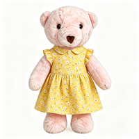 Ours en peluche doux et adorable, jouet animal en peluche, poupée compagnon avec tenue robe fleurie jaune