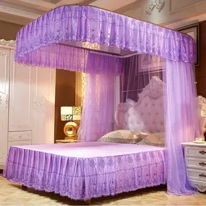 Hermosa princesa encaje dosel forma cuadrada interior decoración del hogar red doblada malla para cama tamaño King Queen <span class=keywords><strong>mosquitera</strong></span> moderna - Product Image 6