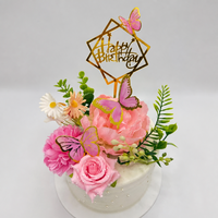 12-teiliges Gold Spiegel Acryl Happy Birthday Tortendeko-Set Blumenmuster Rosa Rose Pfingstrose Schmetterling Geometrische Dekoration Zubehör
