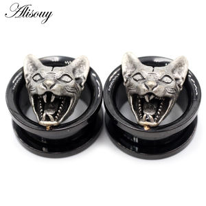 Alisouy 2 pièces, tunnels d'oreille en acier inoxydable, tête <span class=keywords><strong>de</strong></span> chat, crâne, croix, plugs, expanders, stretchers, boucles d'oreilles, gauges, bijoux <span class=keywords><strong>de</strong></span> piercing corporel - Product Image 3