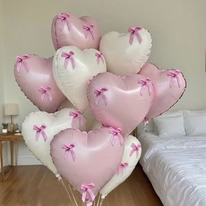 Globo de Aluminio en Forma de Corazón Rosa y Blanco al por Mayor con Lazo Rosa para Decoración de San Valentín, Bodas, Cumpleaños, Baby Shower y Aniversarios - Product Image 1
