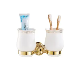 Altın kakma kristal diş fırçası tutucu banyo paslanmaz çelik diş fırçası tutucu duvara monte çift diş fırçası tutucu