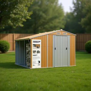 Caseta de Jardín Macofou 10x8 con Estructura de Acero Galvanizado Marrón, Solución de Almacenamiento Premium - Product Image 2