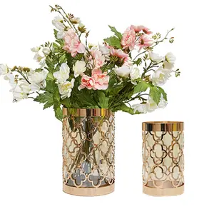 hollow out metal cylinder flower design candle stick decoration
