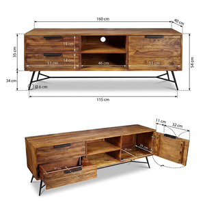 Commode en bois de chêne massif français à 2 tiroirs, design artisanal écologique, finition noyer, autoportante, pour salon et entrepôt - Product Image 3