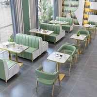 Ensemble de mobilier de restauration moderne en bois massif et structure en fer pour restaurants, cafés et fast-foods, style tendance, comprenant table, chaise et canapé pour la restauration rapide