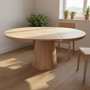 <span class=keywords><strong>Table</strong></span> à manger extensible ronde en bois au design minimaliste, base conique en MDF naturel <span class=keywords><strong>de</strong></span> 47 pouces, pour salon ou hôtel - Product Image 1