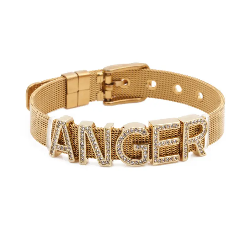 DIY ANGER-pulsera con abalorios de 10mm para hombre y mujer, brazalete de acero inoxidable ajustable, con diseño especial, malla deslizante