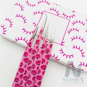 Pinzas de acero inoxidable en ángulo de 90 45 grados rosa, etiqueta privada sostenible, extensión de pestañas para cejas, pinzas rectas, Punta puntiaguda - Product Image 1