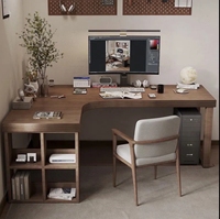 Bureau d'angle en bois massif avec bibliothèque intégrée, bureau en forme de 7 pour chambre à coucher, bureau d'angle, bureau d'ordinateur en forme de L
