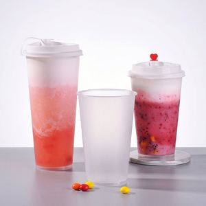 Gobelets jetables en PP rigide personnalisés avec logo, 90 mm, transparents/givrés, pour boissons froides, thé au lait, café - Product Image 1