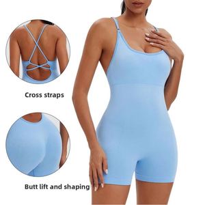 Mono de yoga sin espalda con logo personalizado para mujer, levantacaderas, sin mangas, para entrenamiento deportivo, body de fitness, pelele, mono de yoga - Product Image 2