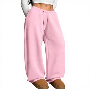 OEM Women's Fleece <b>Lined</b> Sweatpants V-Waisted Wide Leg Baggy Hip Hop Style Winter Warm <b>Pants</b> with Pockets 100% Cotton 320 GSM - Product Image 1